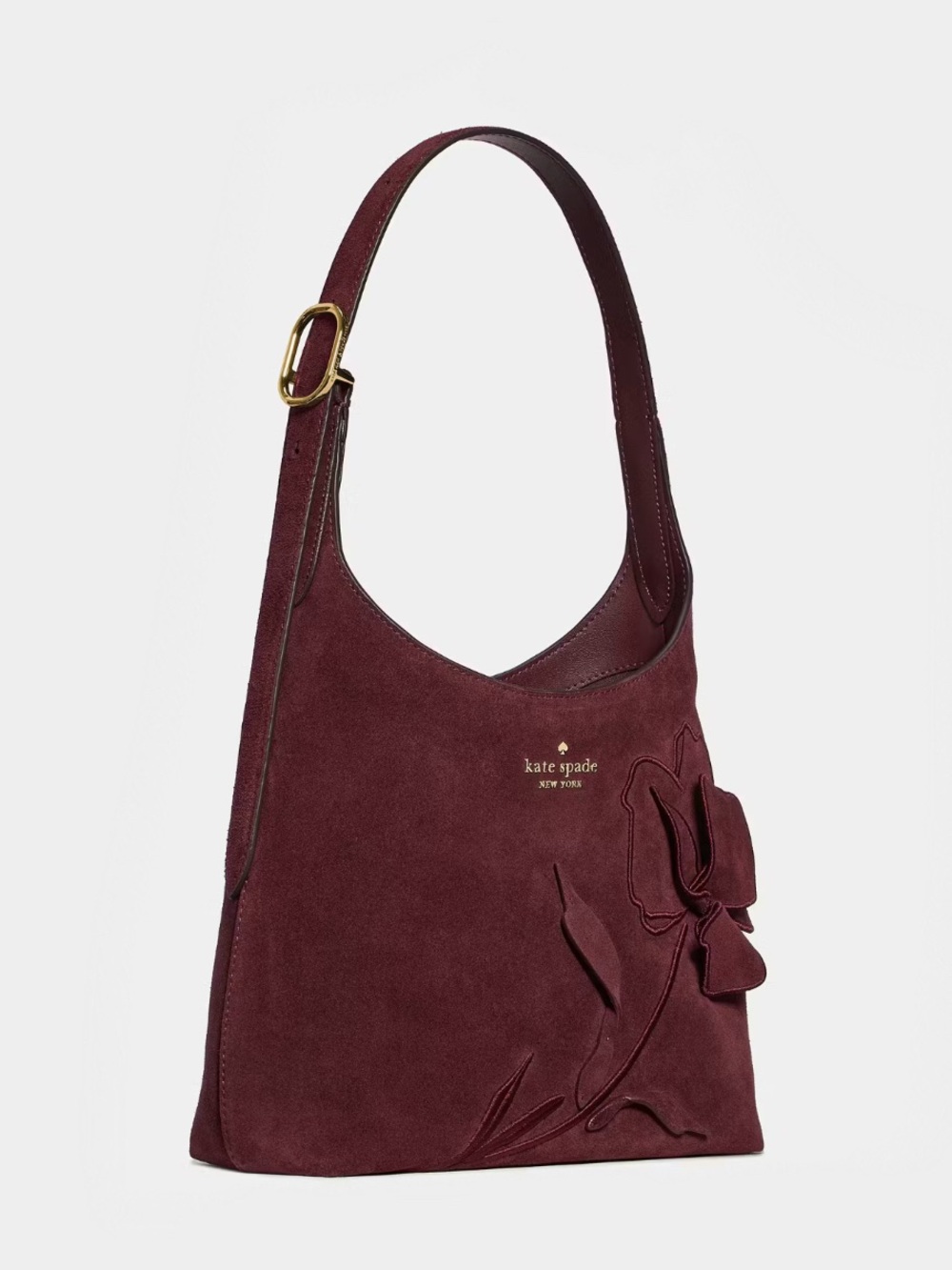 ♠️Kate Spade New York 454 Floral Small Suede Shoulder Bag , Grenache Red NWT